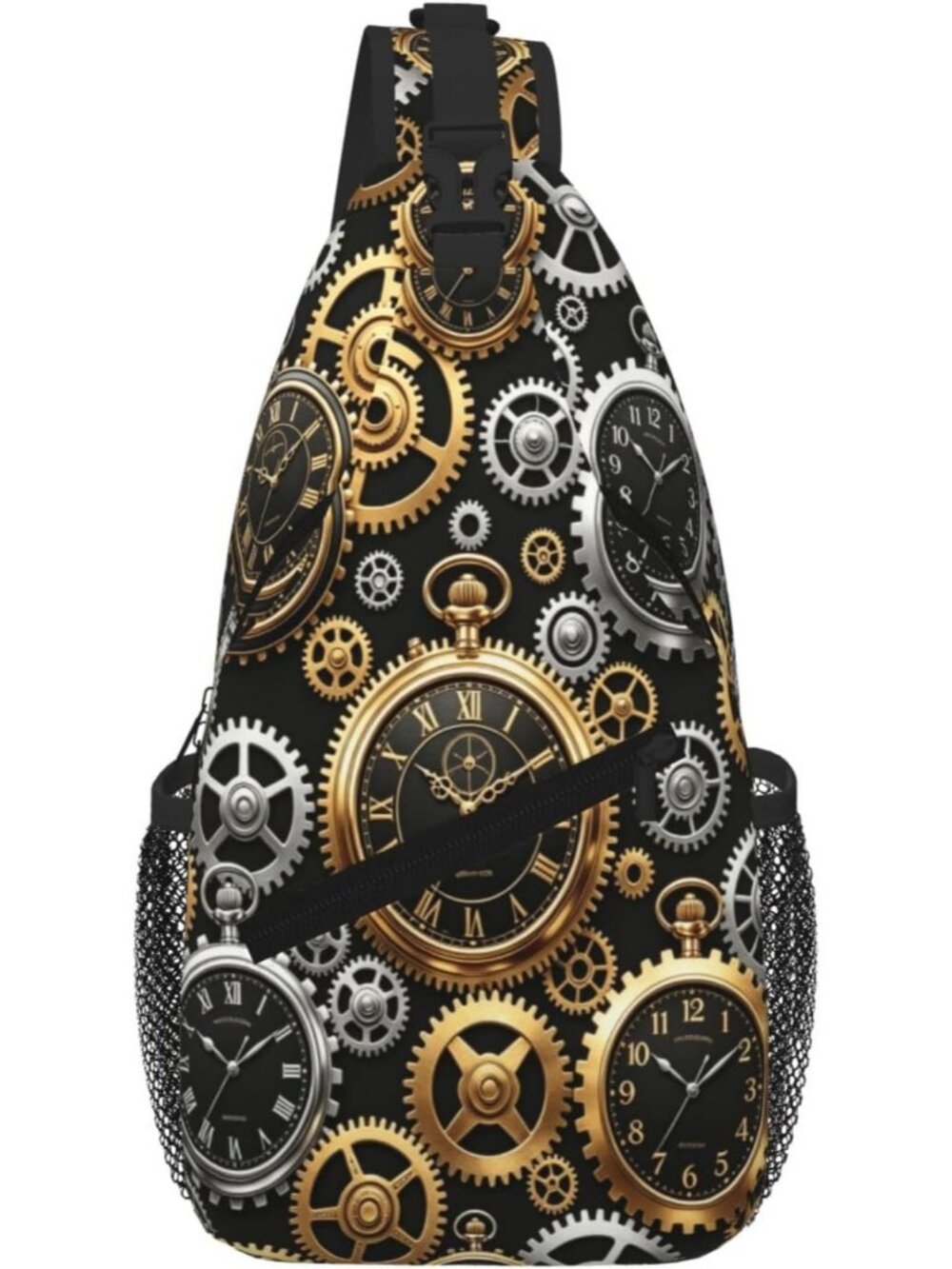 Unisex Silver Gold Skull Gothic Chest Fanny Hiking Travel Daypack Crossbody Bag